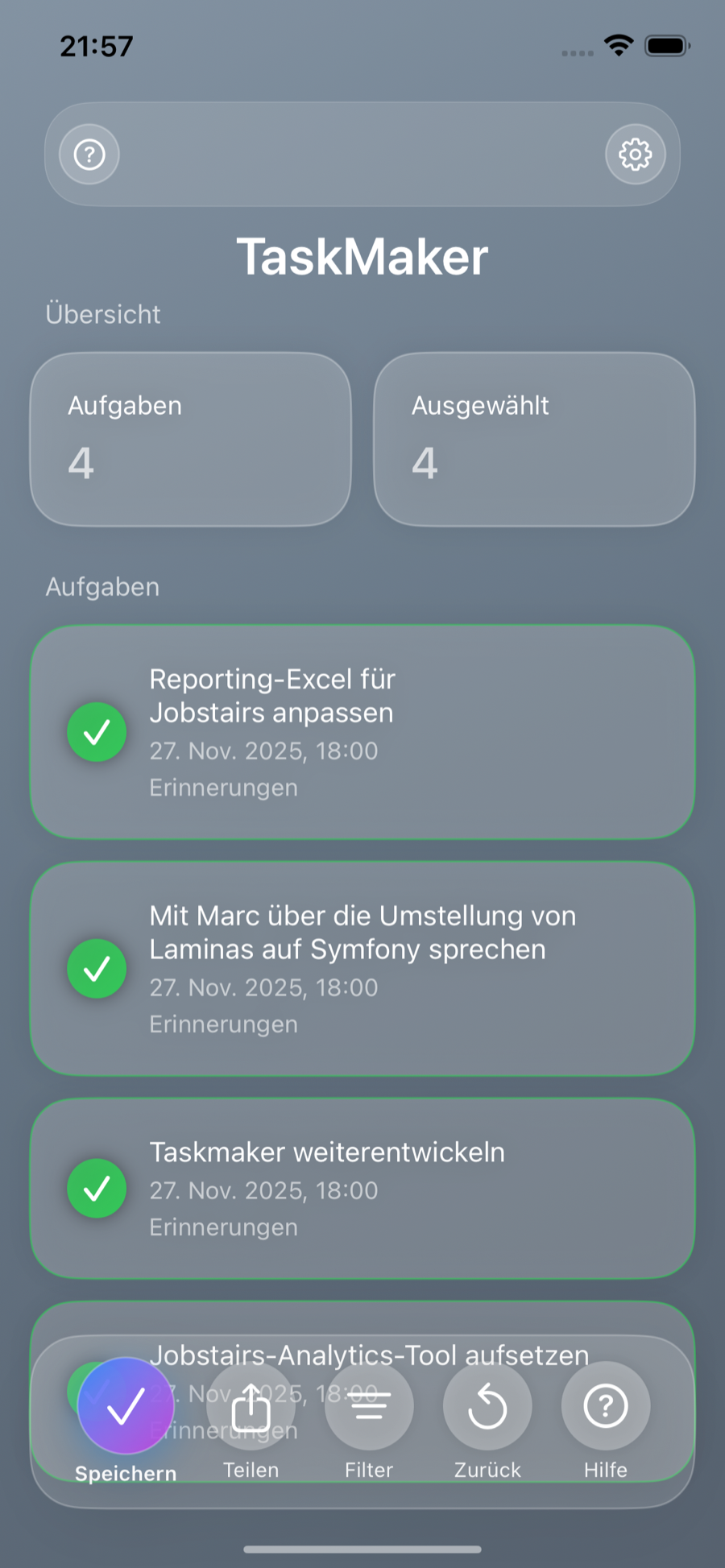 TaskMaker iOS Aufgabenliste