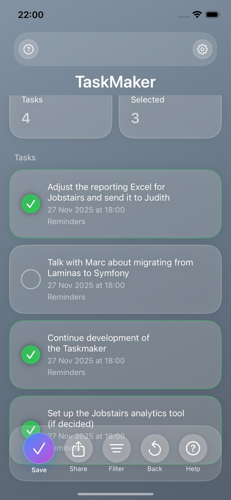 TaskMaker iOS: extracted task list in Apple Reminders (AI task extraction)