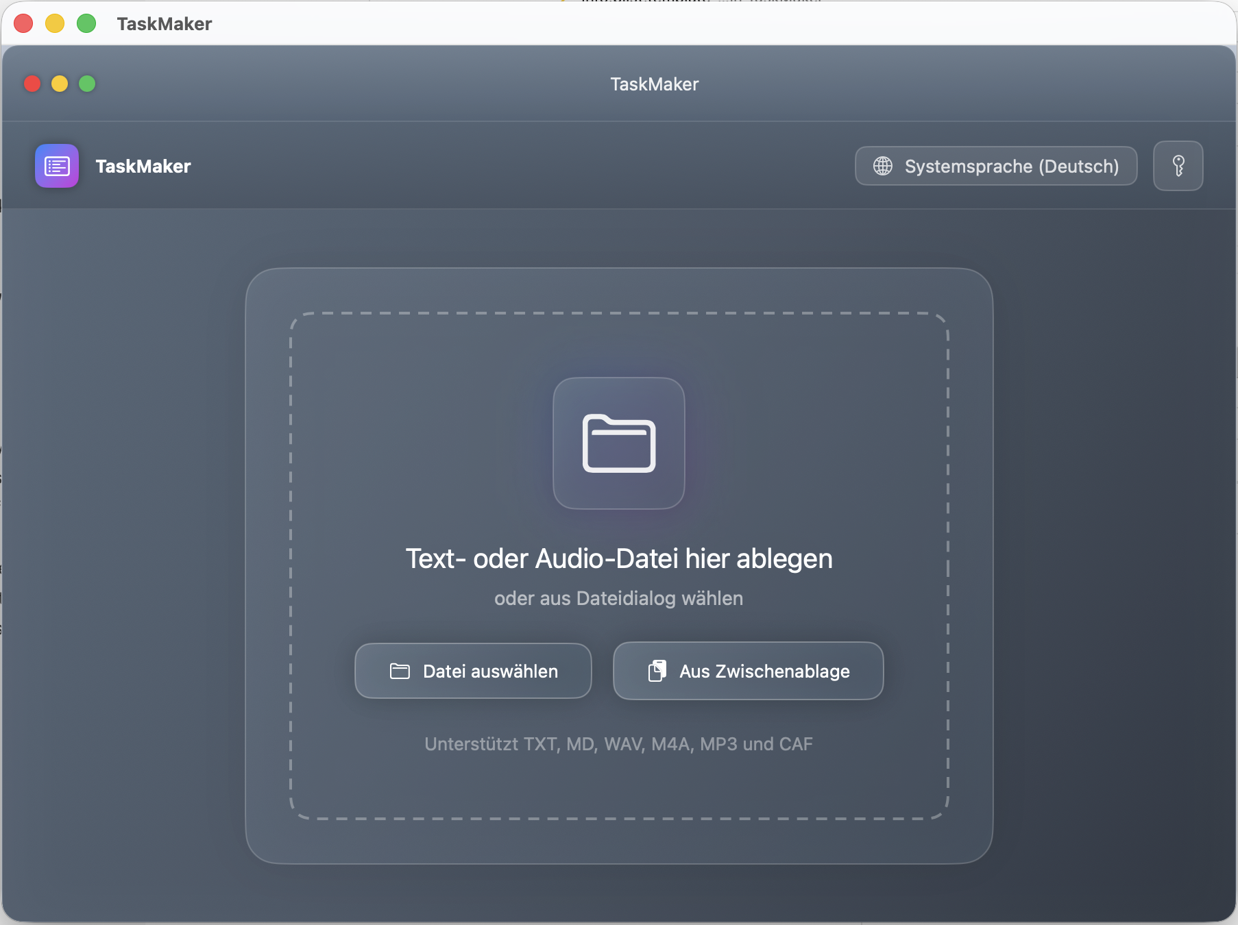 TaskMaker macOS Startbildschirm