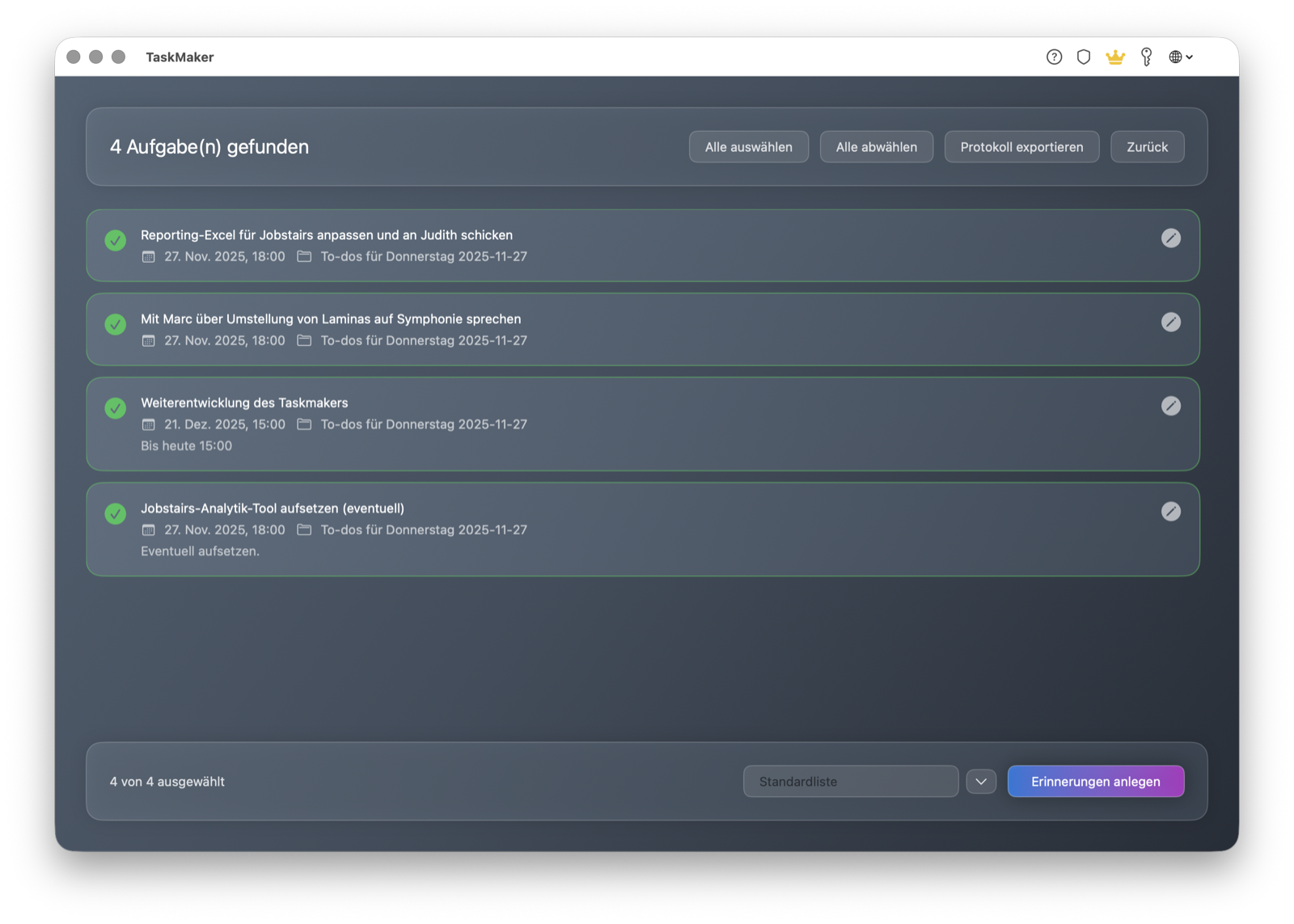 TaskMaker macOS Aufgabenliste