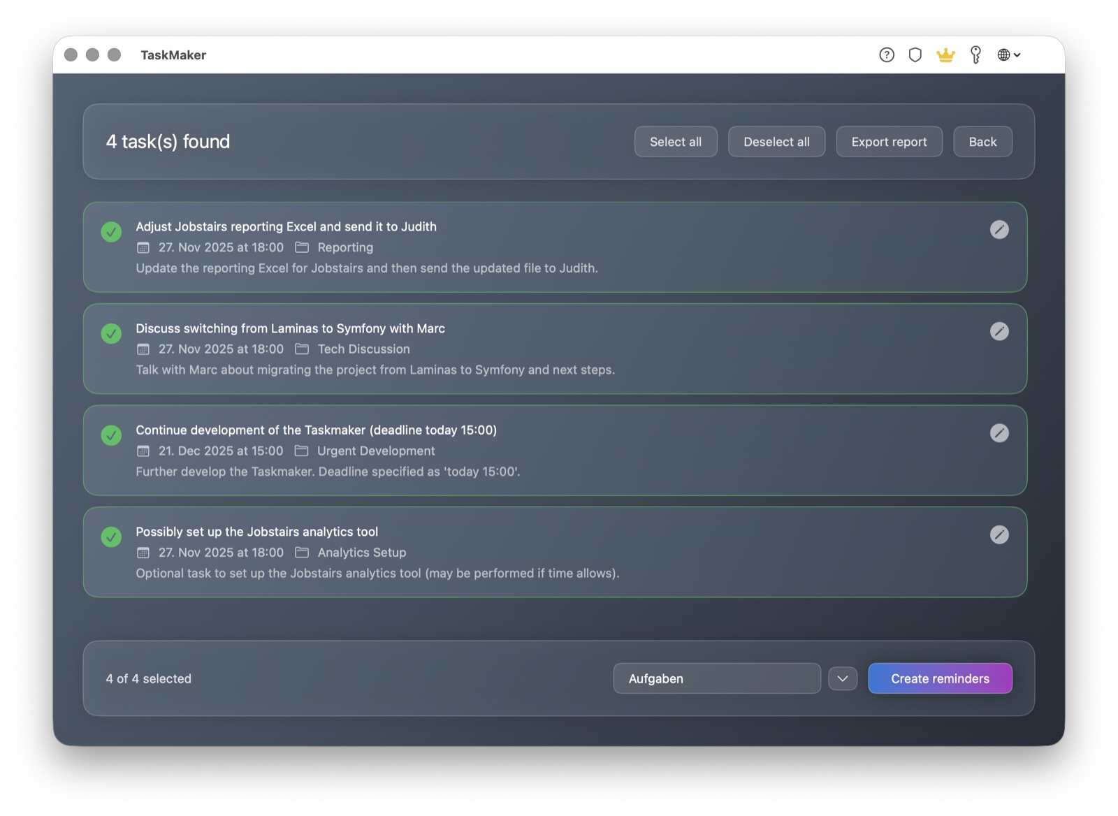 TaskMaker macOS Task List
